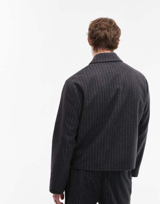 Topman – Hochwertige Harrington-Jacke aus Wollmix in Anthrazit mit Nadelstreifen, 2 von 4