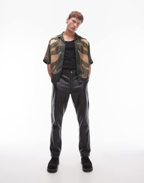 Topman – Hochwertige Hose aus Leder in Schwarz mit geradem Schnitt - view 1