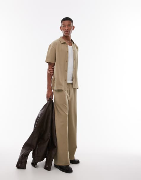 Topman – Hochwertige Jogginghose aus Interlock in hellem Khaki mit geradem Schnitt - view 1