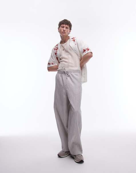 Topman – Hochwertige, strukturierte Hose in Steingrau mit weitem Bein - view 1