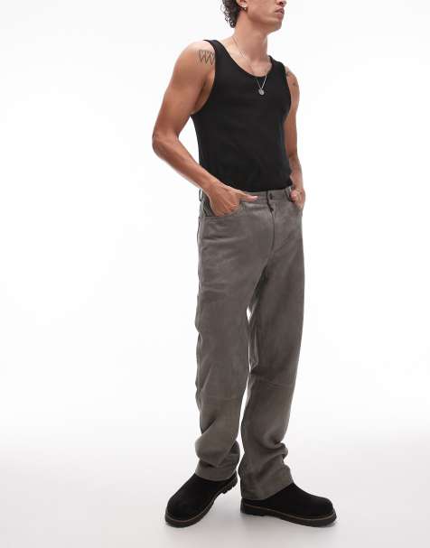 Topman – Hochwertige Wildlederhose in Grau mit geradem Schnitt - view 1