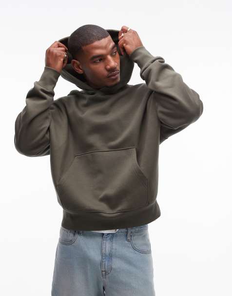 Topman – Hochwertiger, schwerer Kapuzenpullover in Khaki mit Oversize-Passform - view 1
