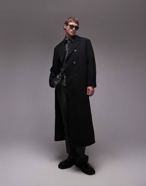 Topman – Hochwertiger, zweireihiger Oversize-Mantel in Schwarz mit Wollanteil - view 1