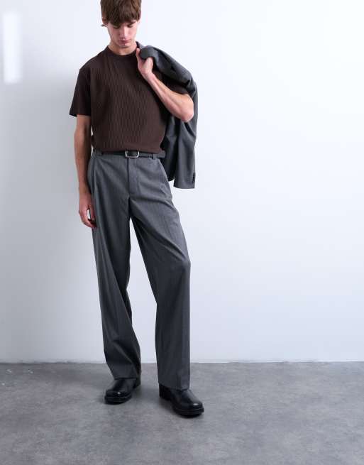 Topman – Hochwertiges, geripptes T-Shirt aus schwerem Stoff in Braun, 3 von 5