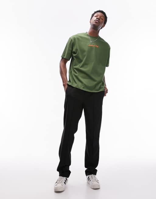 Topman – Hochwertiges Oversize-T-Shirt in Grün mit „Another Day“-Stickerei, 2 von 4
