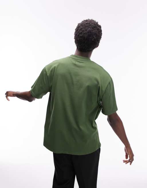 Topman – Hochwertiges Oversize-T-Shirt in Grün mit „Another Day“-Stickerei, 4 von 4