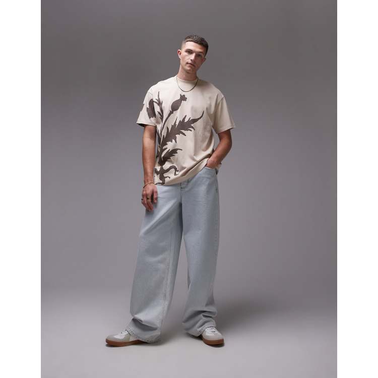 Topman – Hochwertiges Oversize-T-Shirt in verwaschenem Steinbeige  