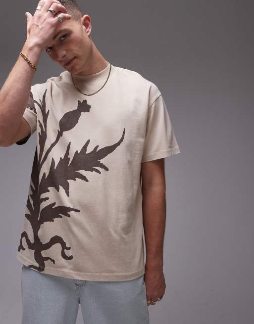 Topman – Hochwertiges Oversize-T-Shirt in verwaschenem Steinbeige  