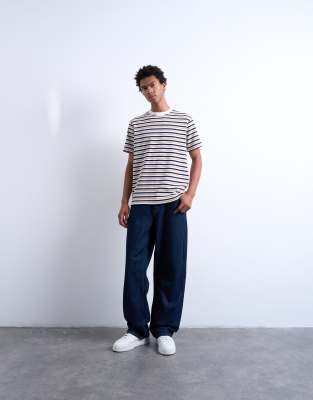 Hochwertiges Relaxed-Fit-T-Shirt in Marineblau mit Streifen Marineblau XL