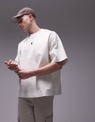 Topman – Hochwertiges, schweres Oversize-T-Shirt in Ecru mit überschnittenen Schultern, 370 g/m²