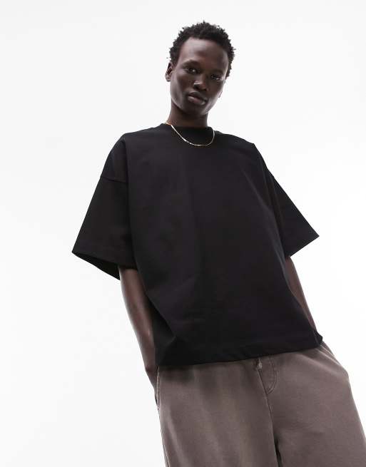 Topman – Hochwertiges, schweres Oversize-T-Shirt in Schwarz mit überschnittenen Schultern, 370 g/m²