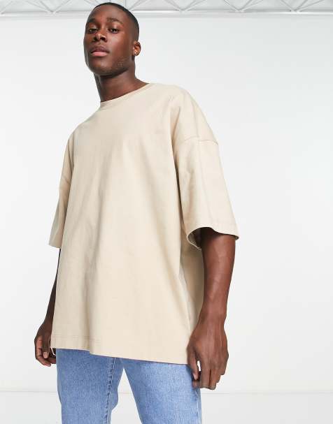 Topman – Hochwertiges Super-Oversize-T-Shirt in Steinbeige - view 1