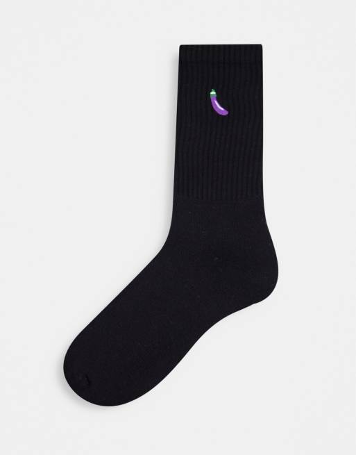 Topman Hohe Socken In Schwarz Mit Auberginen Logo Asos