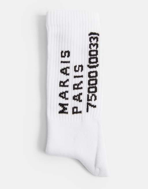 Topman – Hohe Socken mit „Paris”-Schriftzug in Weiß