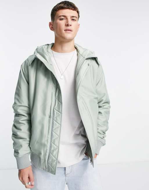 Topman hooded bomber jacket in sage green | ASOS