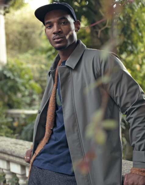 Topman hooded mac coat in khaki - view 1