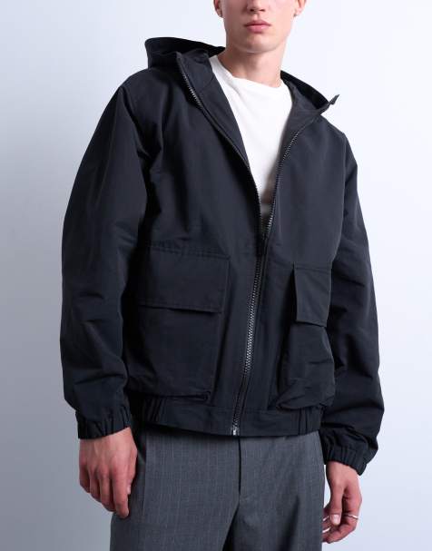 Topman hooded short zip up jacket in black - view 1