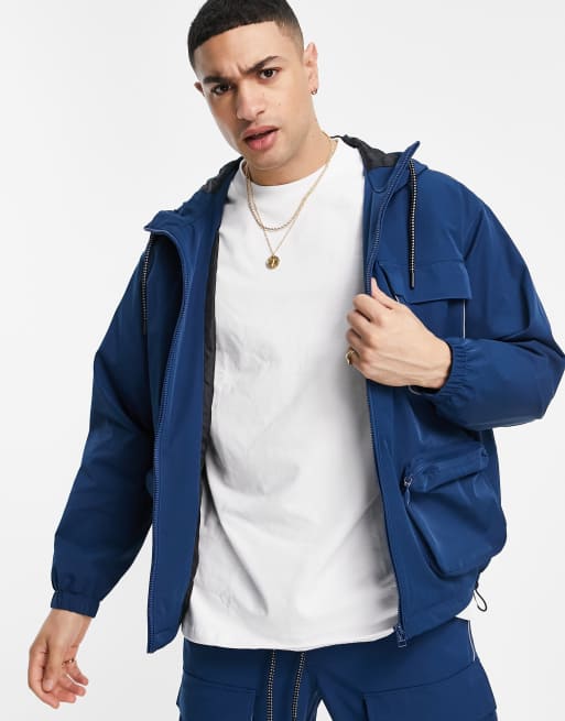 Topman hooded technical nylon jacket in blue - part of a set | ASOS