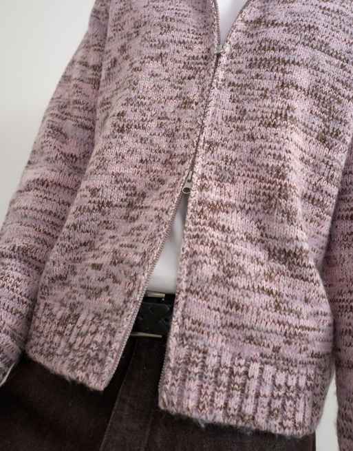 Topman hoodie in maglia testurizzata con zip, vestibilità comoda, rosa, 5 di 5