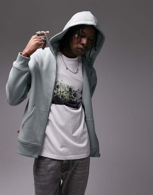 Topman - Hoodie met rits in saliegroen