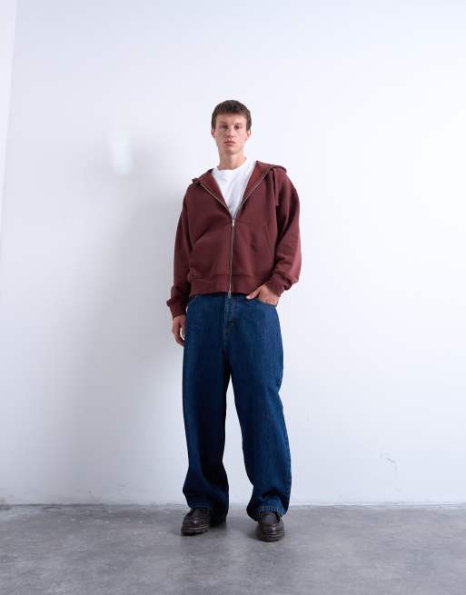 Topman - Hoodie van zware stof met oversized pasvorm en rits in bruin, 2 van 5
