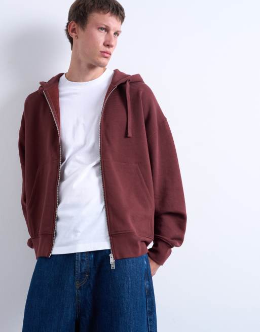 Topman - Hoodie van zware stof met oversized pasvorm en rits in bruin, 3 van 5