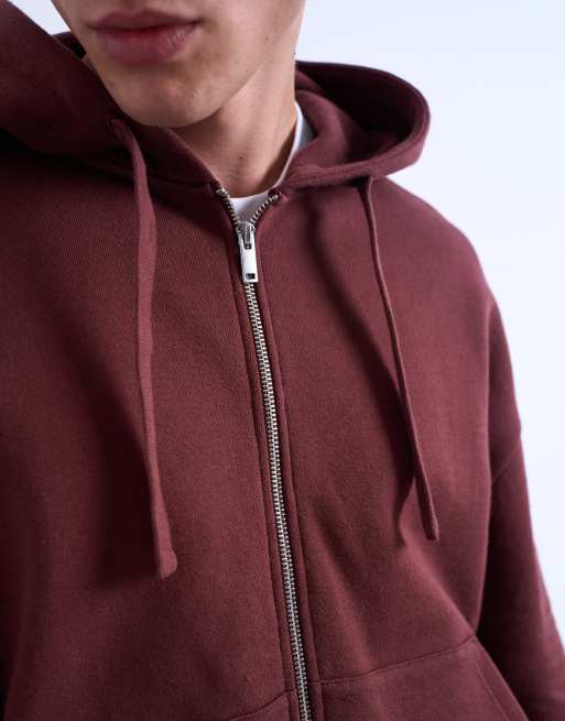 Topman - Hoodie van zware stof met oversized pasvorm en rits in bruin, 4 van 5