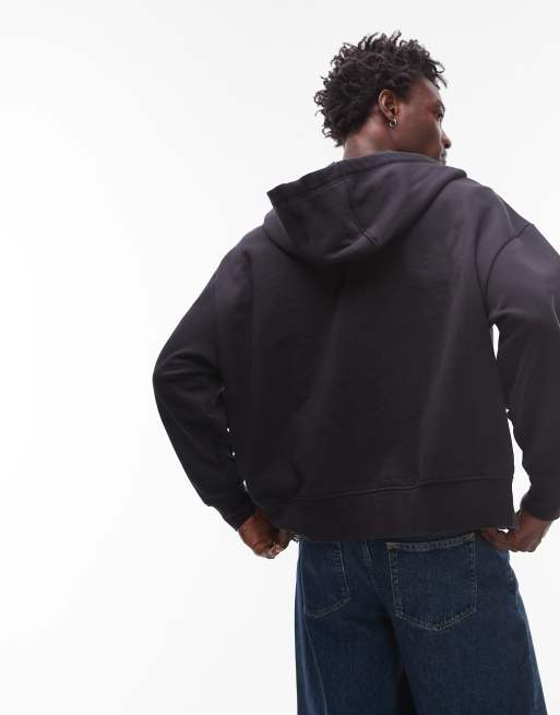 Topman - Hoodie van zware stof met oversized pasvorm en rits in zwart, 4 van 4