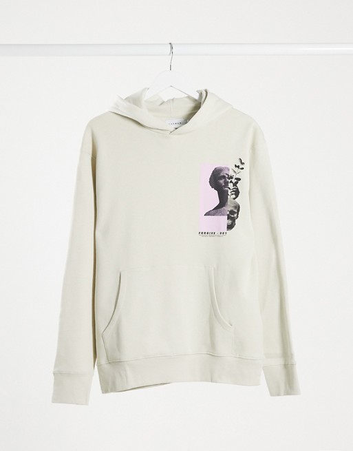 Topman hoodie with face print in stone