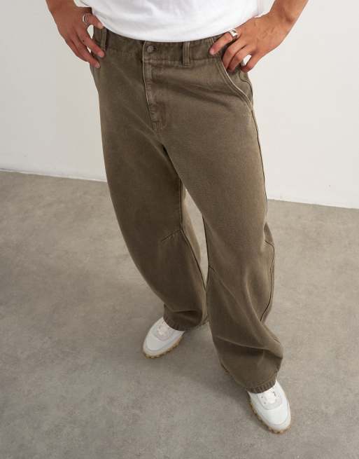 Topman horseshoe barrel fit canvas pants in khaki, 3 of 5