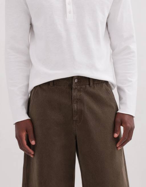 Topman horseshoe barrel fit canvas pants in khaki, 9 of 9