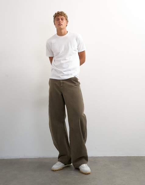 Topman horseshoe barrel fit canvas trouser in khaki