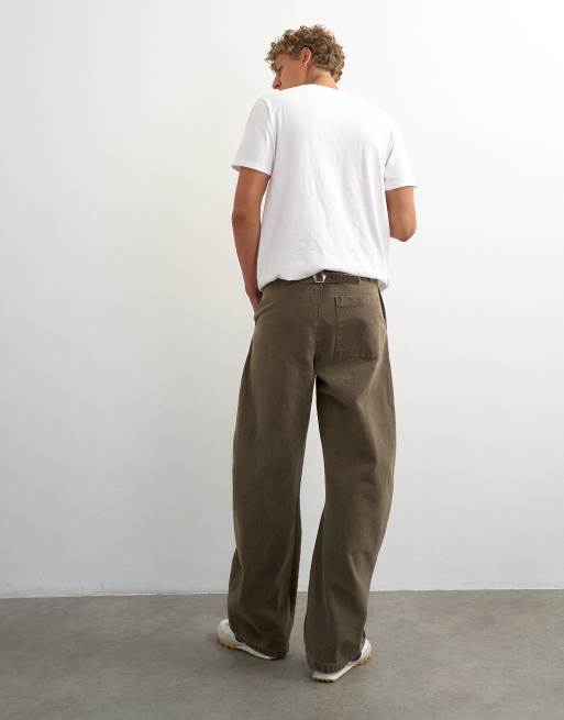 Topman horseshoe barrel fit canvas trouser in khaki, 4 of 5