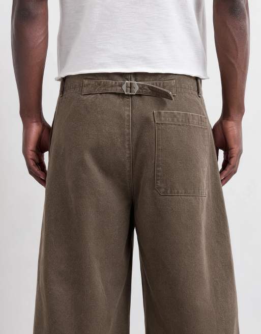 Topman horseshoe barrel fit canvas trouser in khaki, 8 of 9