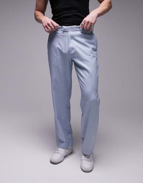 Topman – Hose aus hellblauem Leinenmix mit weitem Schnitt - view 1