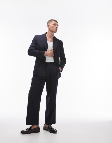 Topman – Hose aus Leinenmischung in Marineblau mit weitem Bein - view 1