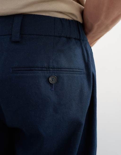 Topman – Hose mit hohem Leinenanteil in Marineblau mit weitem Bein, 5 von 5