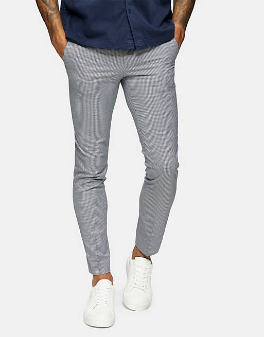 Topman skinny suit trousers in grey hound's-tooth check