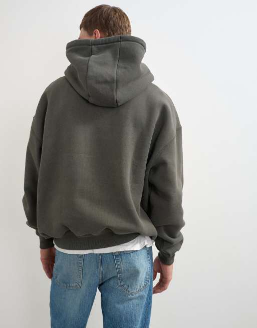 Topman huvtröja i boxig passform med sliten look i tvättad khaki, 3 av 5