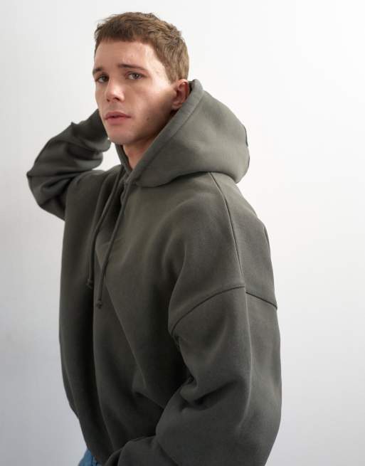 Topman huvtröja i boxig passform med sliten look i tvättad khaki, 4 av 5