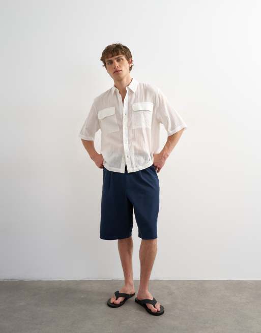 Topman - Hvid afslappet og cropped samt kortærmet skjorte i transparent ripstop-stof, 2 af 5