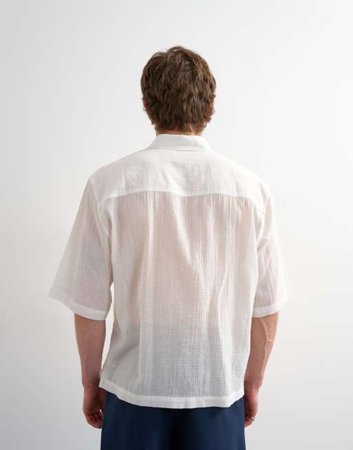 Topman - Hvid afslappet og cropped samt kortærmet skjorte i transparent ripstop-stof, 4 af 5