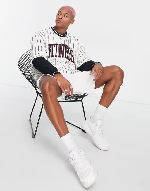 Topman - Hvid ekstremt oversized lagdelt sweatshirt med fitnessprint, 4 af 4