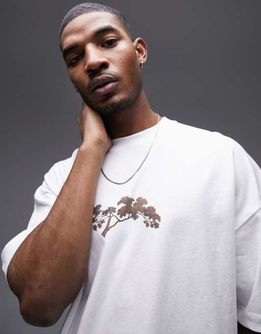 Topman - Hvid ekstremt oversized T-shirt med The Sunken Path-print i samarbejde med Van Gogh Museum 