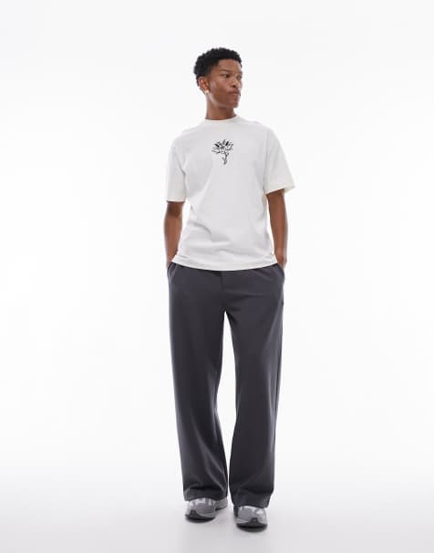 Topman - Hvid og oversized T-shirt med broderi af blomstertatovering - view 1