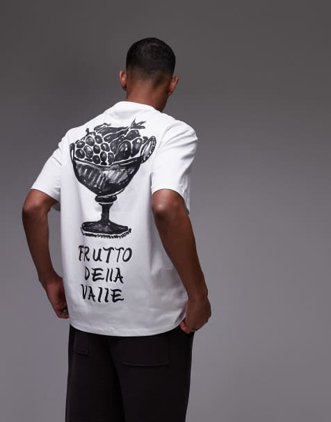 Topman - Hvid oversized T-shirt med 'Frutto Della Valle'-print foran og bagpå - view 1