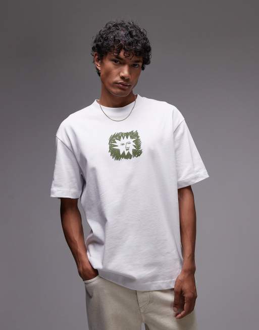 Topman - Hvid oversized T-shirt med solprint og broderi