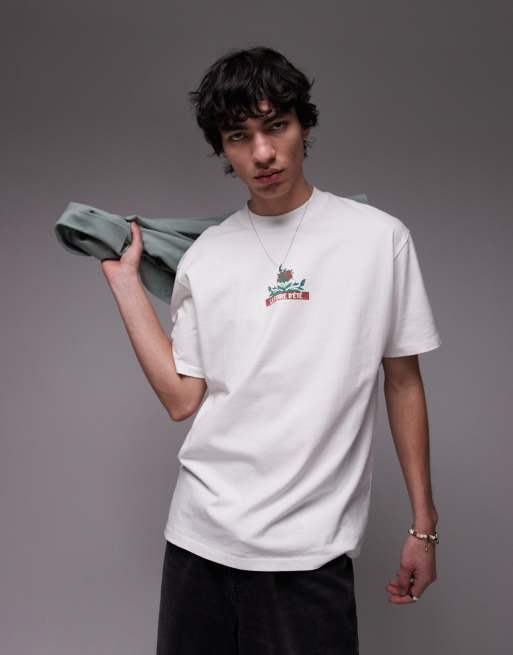 Topman - Hvid T-shirt med rosenprint foran og bagpå, 2 af 4