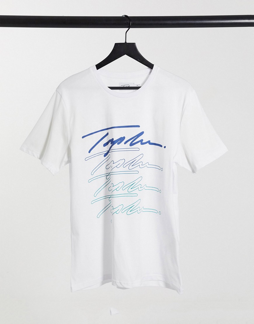 Topman - Hvid t-shirt med signaturprint med ombre-effekt