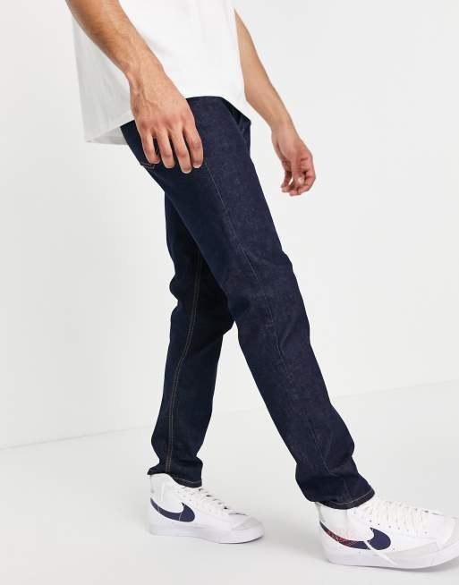Topman – Indigoblå smala stretchjeans i rå denim, bomullsmix - MBLÅ, 4 av 4